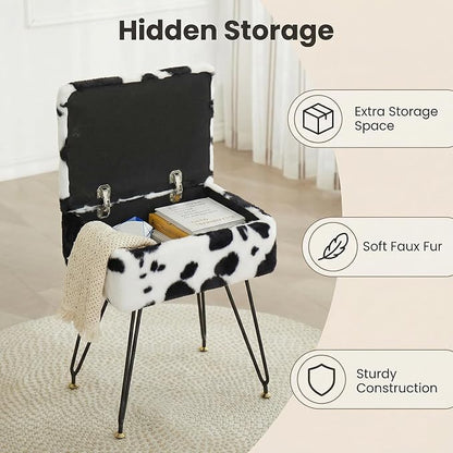 Vanity Stool Chair, Faux Fur Ottoman Foot Stool - Image 5
