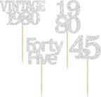 Gyufise 24Pcs 45th Birthday Cupcake Toppers Glitter Cheers to 45 Fabulous Forty Five Vintage 1980 Cupcake Picks 45th Birthday Wedding Anniversary Party Cake Decorations Supplies Silver