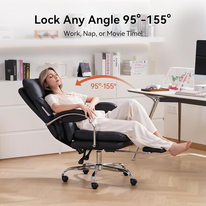 LEAGOO Office Chair with Foot Rest, Swivel Computer Desk Chair PU Leather - Image 4