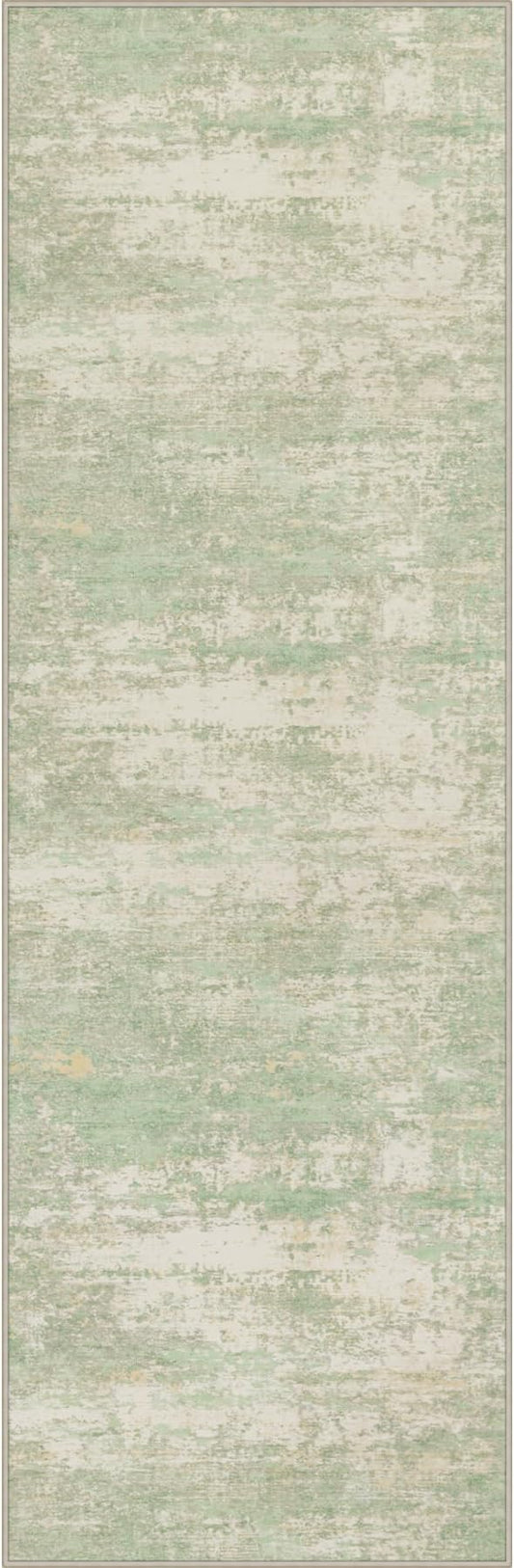 2.6x14 Washable Runner Rug:Modern Abstract Soft Carpet Green Cream | by FXRHLP