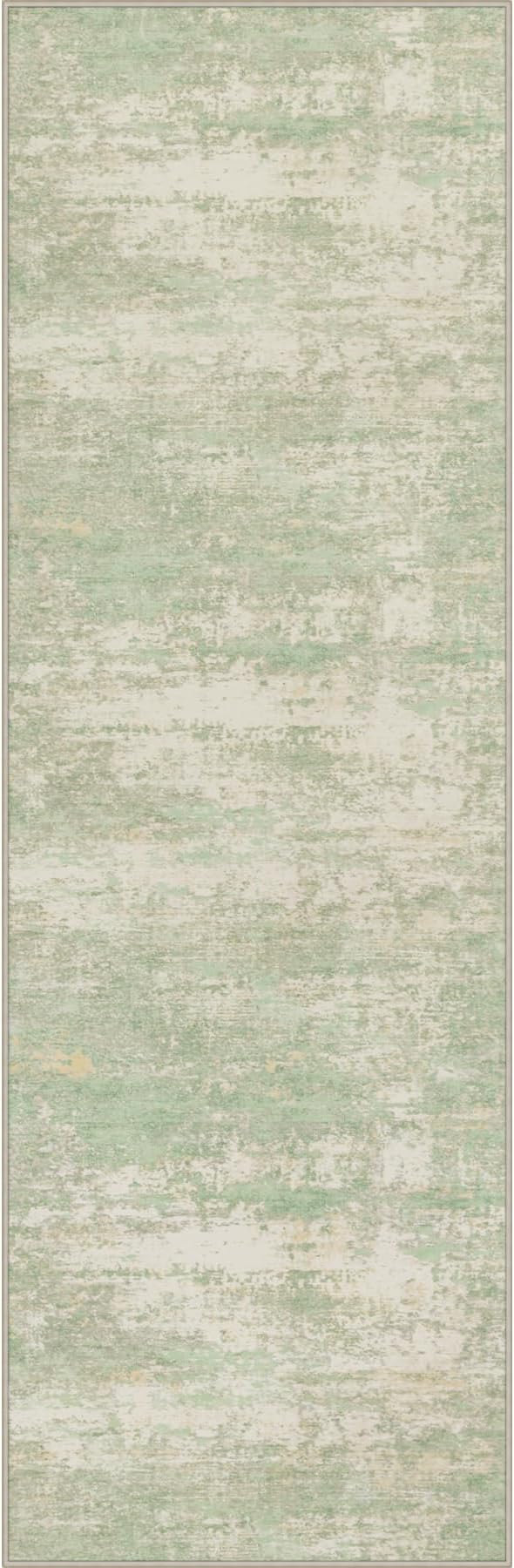 2x5 Washable Runner Rug：Modern Abstract Soft Carpet Green Cream | by FXRHLP