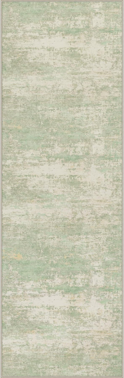 2.6x8 Washable Runner Rug：Modern Abstract Soft Carpet Green Cream | by FXRHLP