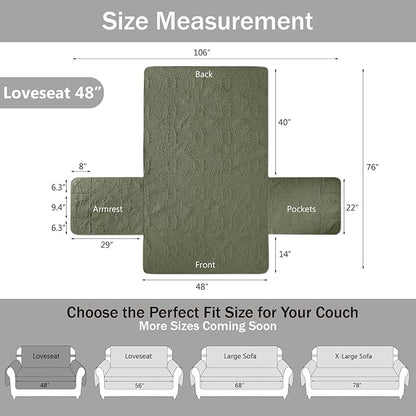 Olive Green Loveseat Covers for 2 Cushion Couch, Water-Repellent Slip Covers - Image 7