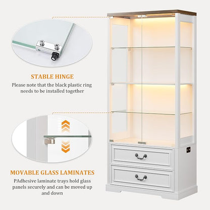 FREDEES Display Cabinet with Glass Doors, Tall Bookcase with 3 Color Lights and - Image 5