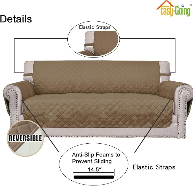 Easy-Going Reversible Couch Cover, Small Chair, Camel/Ivory | Machine Washable - Image 3
