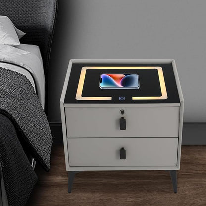 Smart Nightstand w/Fingerprint Lock Drawers, Smart Bedside Table w/USB Charging - Image 4