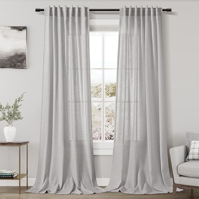Grey Linen Curtains 108 Inches Long 2 Panels Set by Nanspring