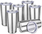 StarSpeed 20oz Tumbler Bulk with Lid, Stainless Steel Insulated Tumblers Double Wall Vacuum Insulated Travel Mug, Powder Coated Coffee Cups for Hot and Cold Drinks(Silver,6)