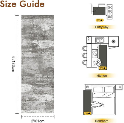 2x6 Ft Washable Runner Rug, Non-Slip Low Pile Hallway Kitchen Area Rug - Image 2