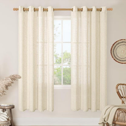 Beige Linen Sheer Curtains for Living Room 78 Inch Length 2 Panels | Faux Linen by LAMIT