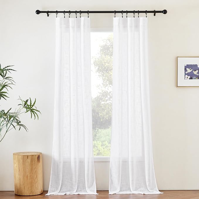 NICETOWN White Semi Sheer 90 inch Curtains - Image 2