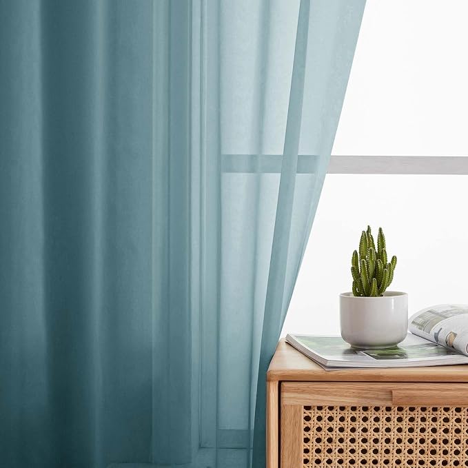 Dusty Blue Sheer Curtains 84 Inches Long 2 Panels, Soft Airy Light Filtering - Image 3