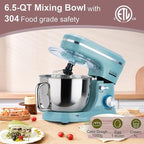 Electric Stand Mixer with 6.5 Quart Bowl, Household Food Mixer 10+p Speeds 660W, Kitchen Tilt-Head Bread Dough and Cake Mixers with Dough Hook, Whisk, Beater, Splash Guard and Egg Separator (Blue)