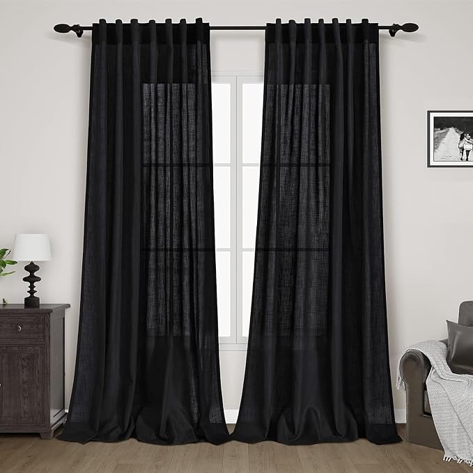 Black Linen Curtains 120 inch Extra Long by Nanspring