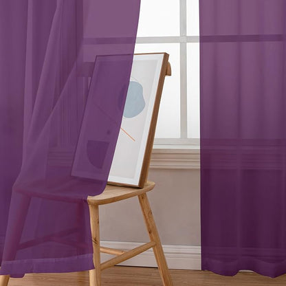 Chyhomenyc Sheer Curtains 63 Inch Length 2 Panels, Plum | Light Filtering - Image 7