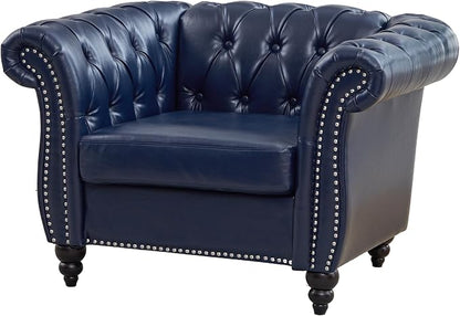 LEVNARY Chesterfield Armchair, Tufted Leather Accent Chair, Mid-Century Modern - Image 9