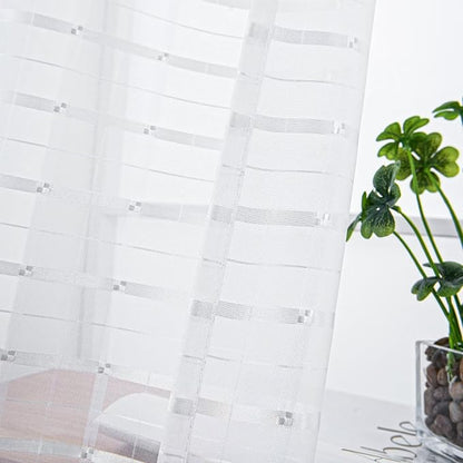 SpaceDresser Check Sheer Curtains 84 Inches Long - Image 2