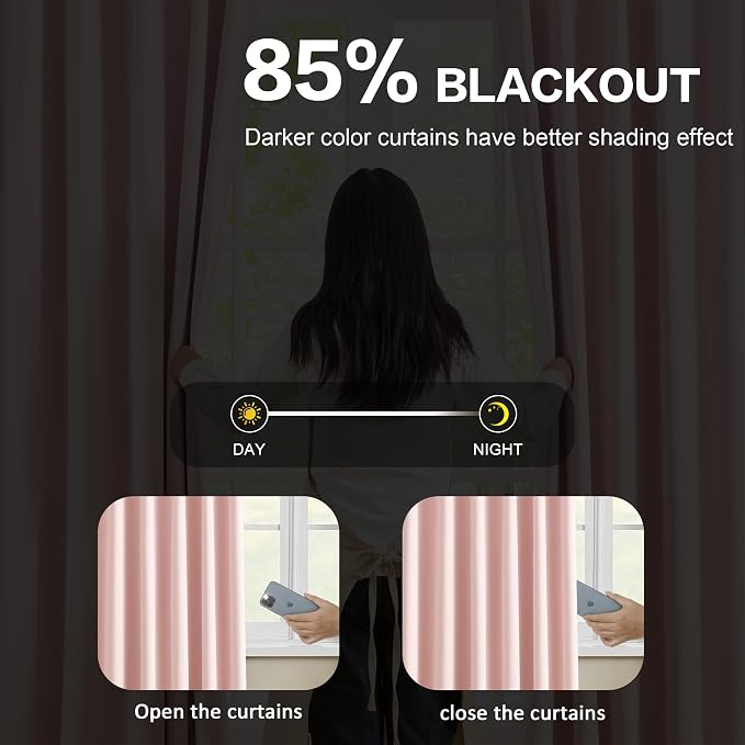 Pinch Pleated Pink Blackout Curtains Short 2 Panels Set 45 Inch Length - Image 3