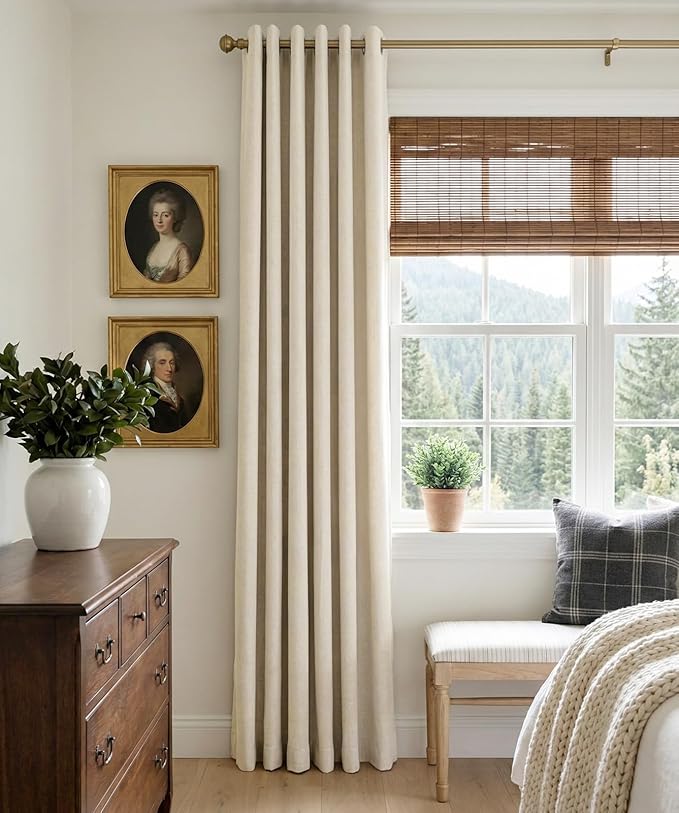 100% Blackout Linen Textured Curtains 96 Inch Long, Butter Cream | 100% - Image 2