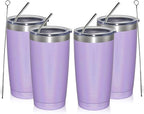 MEWAY 20oz Tumbler 4 Pack Double Wall Vacuum Insulated Travel Glitter Mug Bulk, Stainless Steel Tumblers with Lid and Straw, Powder Coated Coffee Cups for Woman(Rainbow Purple,Set of 4)