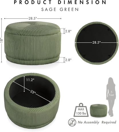Furniture of America Lennox Modern Chenille 29-inch Round Storage Ottoman - Image 2