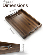 20 Inch Acacia Wood Ottoman Tray for Living Room - Coffee Table Trays, Serving Tray with Handles for Ottoman Table, Decorative Trays for Home Decor, Charcuterie Boards (Walnut Color)