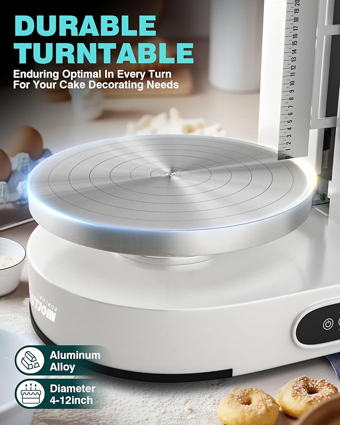WantJoin Automatic Cake Decorating Machine, 4–12" Cake Icing & Frosting Machine, 60–320 RPM Adjustable Speed, Stainless Steel Cream Spreader with Turntable & Scraper, Commercial Bakery Equipment
