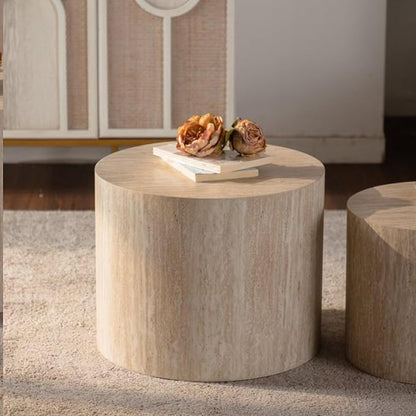Round Wooden Nesting Coffee Table Set of 2, Circle Modern Accent End Side Table - Image 8