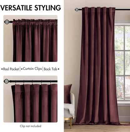 MIULEE Velvet Curtains 52x108 inches 2 Panels Ruby Wine Blackout Curtains | - Image 2