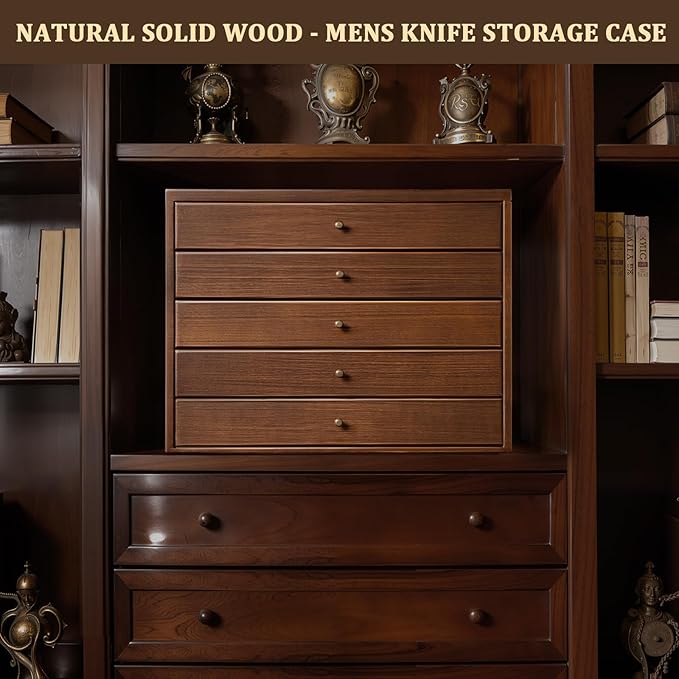 5-Tier Large Knife Display Case & Organizer, Wooden Pocket Knife Storage Box - Image 7
