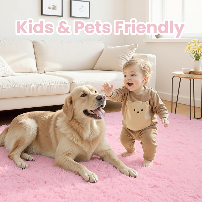 4x6 Fluffy Shag Area Rugs for Living Room Bedroom: Soft Carpet Light Pink | - Image 3