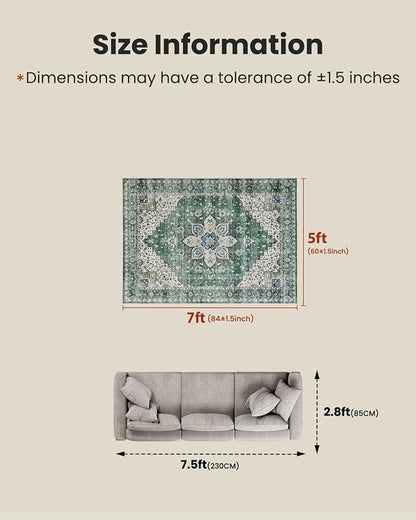 AMADA HOMEFURNISHING 5x7 Area Rugs, Washable Living Room Rug Low-Profile - Image 2
