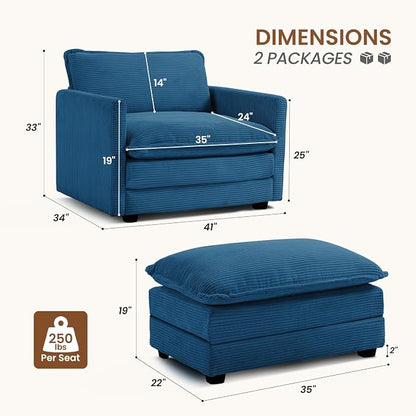 ROWHY Single Armchair with Ottoman, Modern Corduroy Cloud Couch with - Image 2