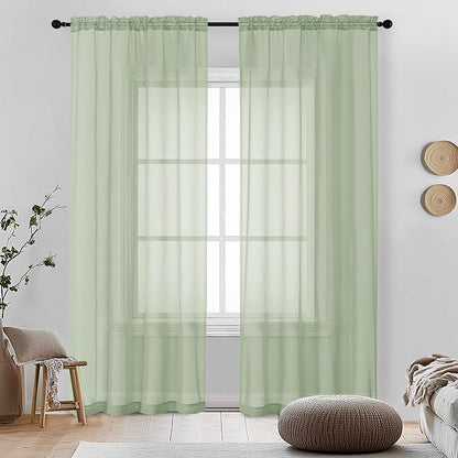 Light Green Sheer Curtains 84 Inches Long 2 Panels by OVZME
