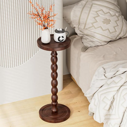 Solid Wood Drink Table, Rubber Wood‌ Small Round Side Table - Image 8
