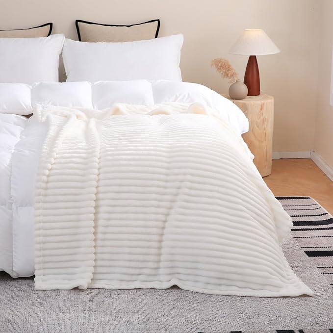 Cream White Fleece Throw Blanket 90”×90” - Image 2