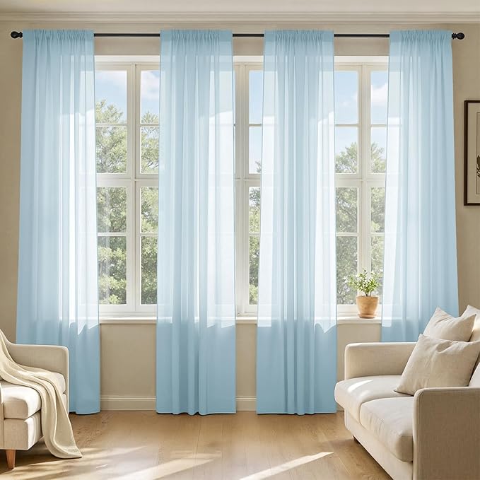 MIULEE Sky Blue Sheer Curtains 84 Inches Long 4 Panels 42 x 84 Inches | Light by MIULEE