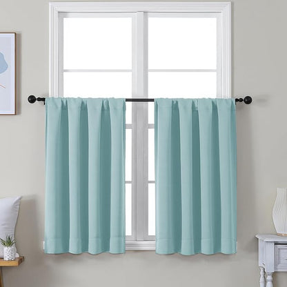 Simplebrand Ava Aqua Short 36 Inches Blackout Curtain 2 Panels Set, Half Window by Simplebrand