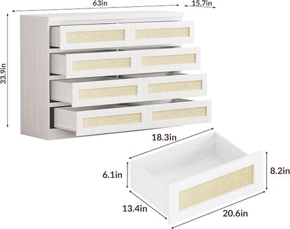 47 Inch Rattan 8 Drawer Dresser, Modern Farmhouse Chest of Drawers, Tv Stand - Image 2