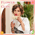 Ceramic Coffee Mug Vintage Flower Mugs 8 oz Cute Floral Coffee Mugs Irregular Latte Art Cup Lead-free Porcelain Cups for Cappuccino, Cocoa (Pink Cherry, Purple Tulips)