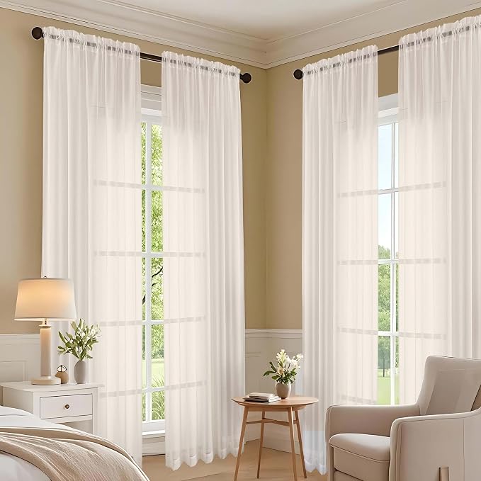 Cream Bedroom Curtains 2 Panel Sets 96 Inch Length, 59 Inch Extra Wide Light - Image 6