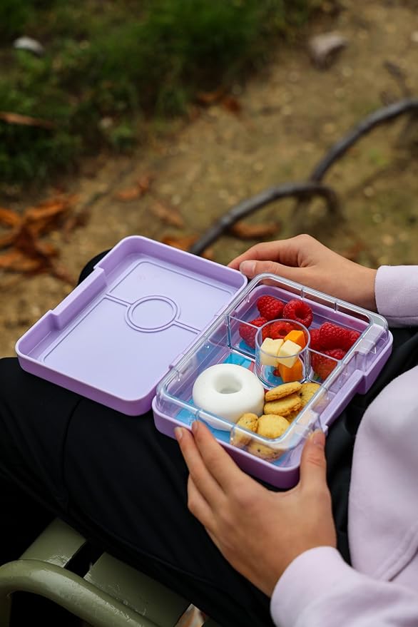 Yumbox Snack Box – Leakproof, BPA-Free, 3-Compartment Snack Container for Kids & Adults – Portable, Lightweight & Easy to Clean – Ideal for Fruits, Veggies, Crackers & Dips (Lavande Unicorn)
