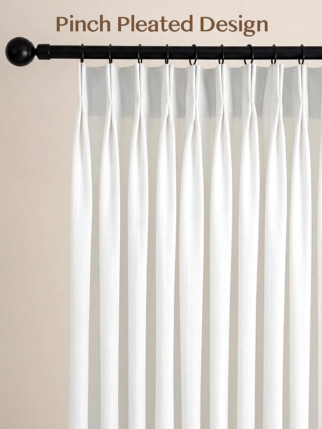 Liz Pinch Pleated Linen Curtains 95 Inches Long, Light Filtering Curtains - Image 4
