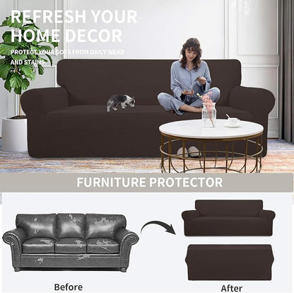 Easy-Going Stretch Oversized Loveseat Couch Covers Washable Chocolate | 1-Piece - Image 4