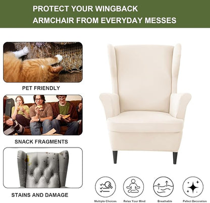 HAOYONG Wing Chair Slipcovers Waterproof Spandex Wingback Chair Covers 2 Pieces - Image 5
