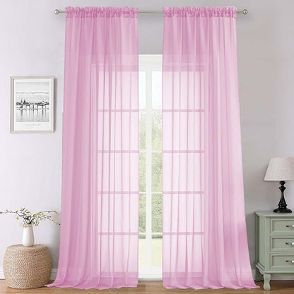 Light Pink Sheer Curtains 108 Inches Long 2 Pcs, Airy Light Filtering Rustic by Lecloud