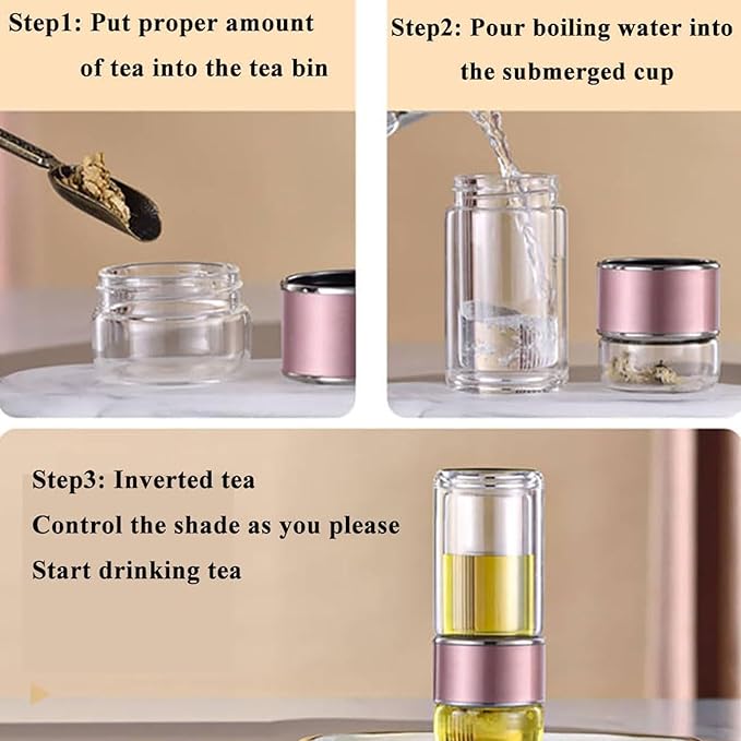 QUROXO 2025 New Tryteava Glass Infuser, Teava 3-In-1 Smart Tea Infuser with Cup Brush, Double-Layer Borosilicate Glass Tryteava Tea infusers Separation Cup (Black, 420ml (14oz))
