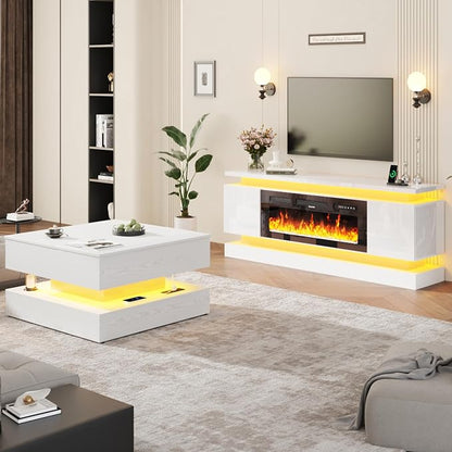 chartustriable 71IN LED TV Stands w/40 inch Fireplace Power Outlet - Image 3