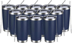 MEWAY 20oz Tumbler 12 Pack Double Wall Vacuum Insulated Travel Mug Bulk, Stainless Steel Tumblers with Lid and Straw, Durable Powder Coated Coffee Cups for Cold & Hot Drinks (Navy, 12)