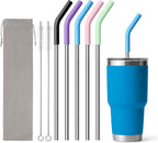 Metal Straws Reusable With Silicone Tips, 9.5" Stainless Steel Straight Drinking Straw for Yeti 30 oz Tumbler- 2 Cleaning Brushes & 1 Portable Bag
